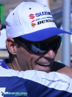 2007 Red Bull U.S. Grand Prix - AMA Superbike - Aaron Yates (II): Aaron Yates gets a hug after his 3rd place finish for Jordan Suzuki.